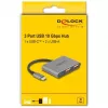 USB šakotuvas DELOCK 64337 — USB 3.2 Gen 2 Type-C priegloba, 3 prievadai (Type-C + 2× Type-A), 10 Gbit/s, pilkas, metalinis korpusas