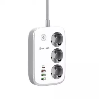 Maitinimo lizdas Tellur TLL331521 išmanusis WiFi maitinimo lizdas su 3 lizdais, PD 30W, QC 18W