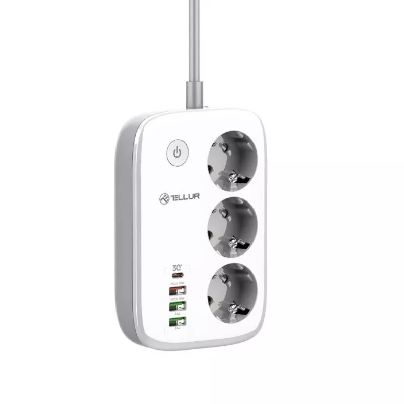 Maitinimo lizdas Tellur TLL331521 išmanusis WiFi maitinimo lizdas su 3 lizdais, PD 30W, QC 18W