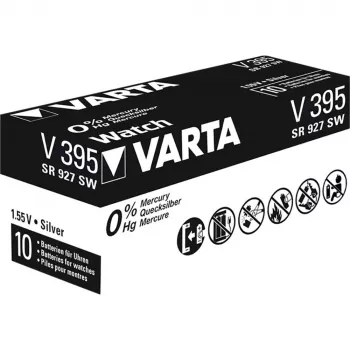 Varta V 395 - sidabro oksidas (S) - 1,55V - 44 mAh - 9,5 mm (0.374) - 9,5 mm (0.374) - 2,7 mm (0.106) (00395 101 111)