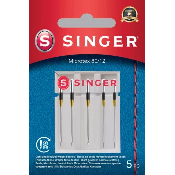 Adata Microtex SINGER 250053203 dydis 80/12 — plona aštri adata tiksliam siuvimui ant lengvų audinių