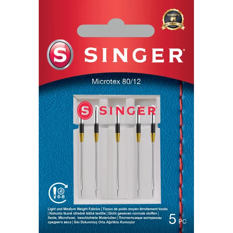 Adata Microtex SINGER 250053203 dydis 80/12 — plona aštri adata tiksliam siuvimui ant lengvų audinių