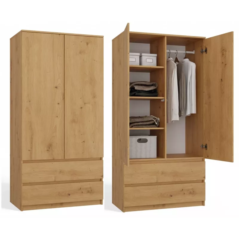 Topeshop SZAFA MALWA ART bedroom wardrobe/closet 5 shelves 2 durelės(s) ąžuolas