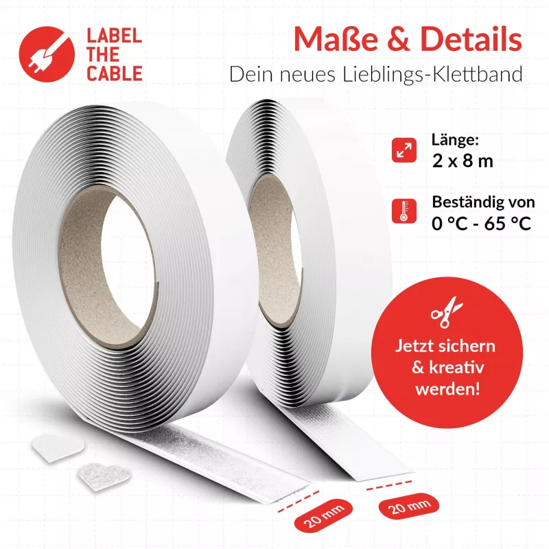 Kabelių rišimo juosta Label the kabelis Easy Tape Strap LTC 1520-8-20, 8 m ilgio, 20 mm pločio, balta
