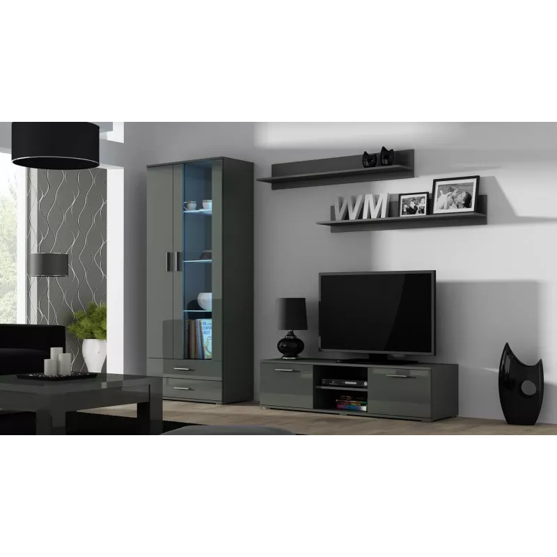 TV staliukas cama meble SOHO 140 — 1400×430×370 mm, pilkas viršus (medžio drožlių plokštė), pilkas rėmas