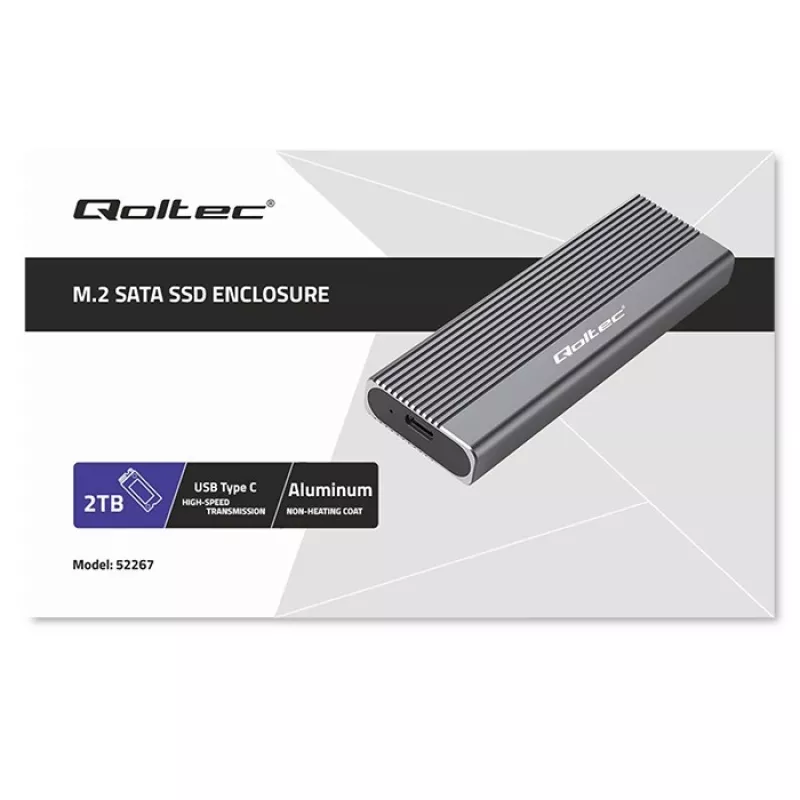Qoltec korpusas SSD M.2 diskui, SATA, NGFF, USB-C