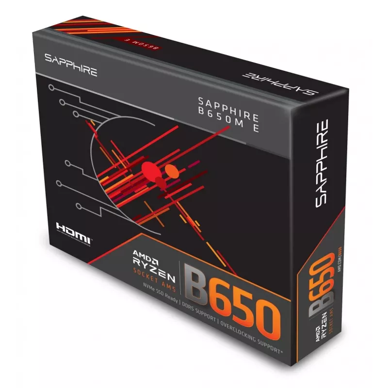 Pagrindinė plokštė Sapphire B650M-E (AMD B650) mikro ATX, lizdas AM5, DDR5, 2x DIMM, 96 GB, 2x M.2 (PCIe5/4), 4x SATA III, 2,5 Gb LAN