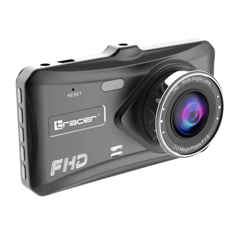 Vaizdo registratorius TRACER 4TS Full HD dviejų kanalų prietaisų skydelio kamera, 2 MP pagrindinė, 0,4 MP salono, 140°/60° kampai, 4 colių IPS ekranas, 150 mAh baterija, aliuminio korpusas, stovėjimo pagalba