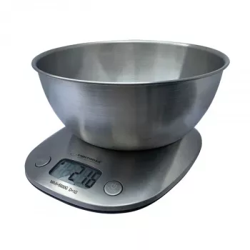 Elektroninės virtuvinės svarstyklės ESPERANZA LYCHEE — 5 kg talpa, 1 g tikslumas, nerūdijančio plieno dubuo 21 l