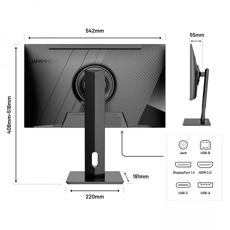 JAPANNEXT 4K UHD monitorius 60,45 cm (23,8 col.) 3840 x 2160 pikselių, IPS skydelis, 8 ms, 60 Hz, AMD FreeSync, HDMI, DisplayPort (JN-IPS2380UHDR-C65W-HSP)