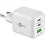 USB-C Fast Charger Nano, PD, GaN, 65 vatų (balta, 1x USB-A, 2x USB-C PD, Charge 3.0)