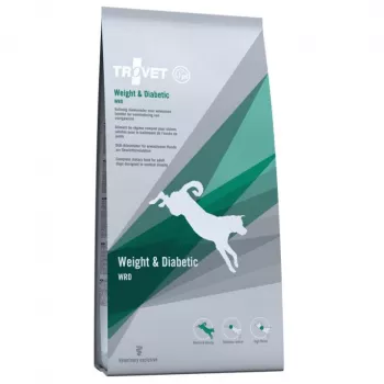 Sausas veterinarinis terapinis šunų ėdalas TROVET WRD — 3 kg, suaugusiems, svorio ir diabeto palaikymas, vištienos skonio, 32 % baltymų, 6 % riebalų