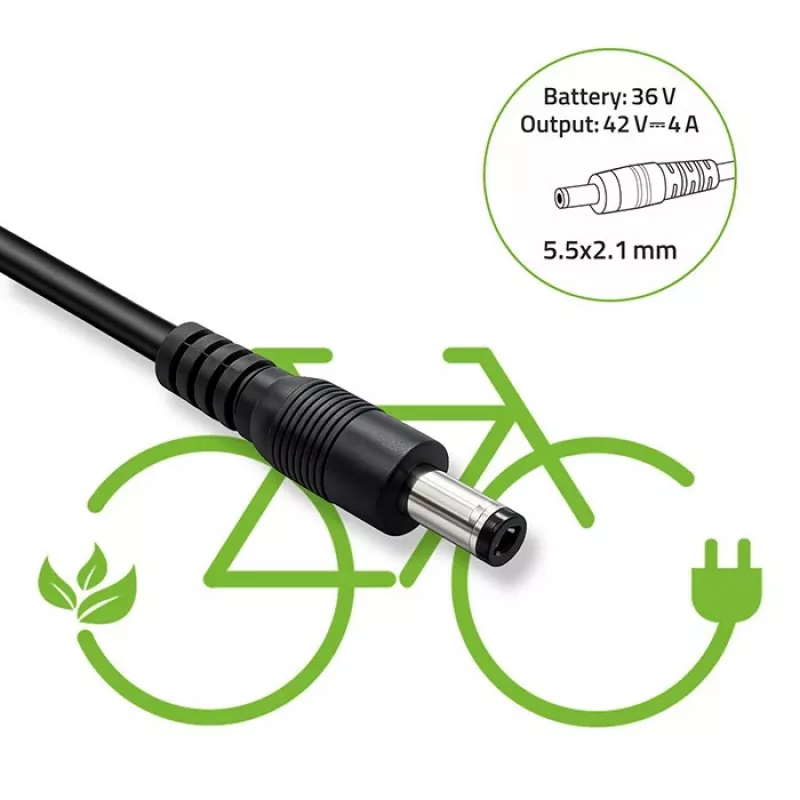 Įkroviklis QOLTEC 36V–42V 4A elektriniam dviračiui, DC kištukas 5.5×2.1 mm