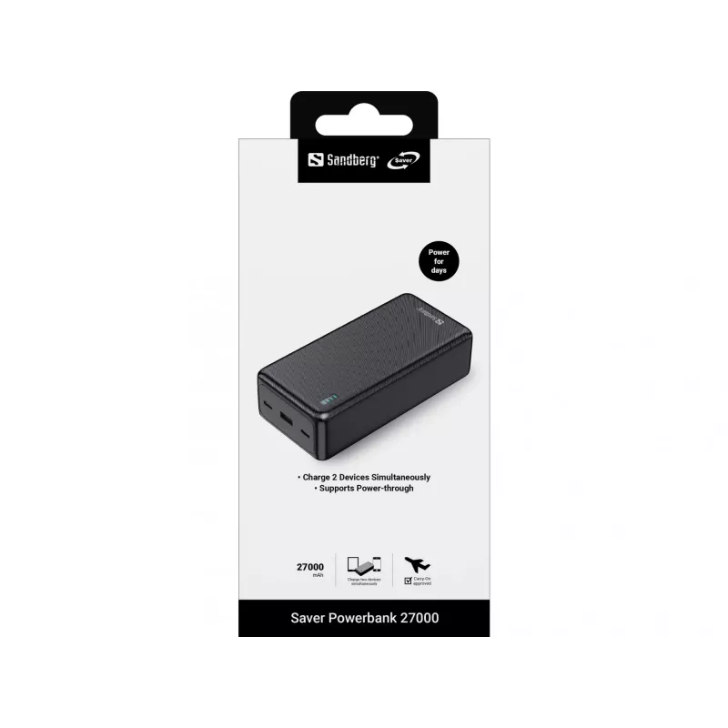 Išorinė baterija Sandberg Saver 27000 mAh ličio jonų juoda