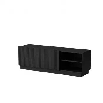 TV spintelė cama meble LIVERTI 150x42x48 cm, juoda medžio drožlių plokštės viršutinė dalis, juodas rėmas