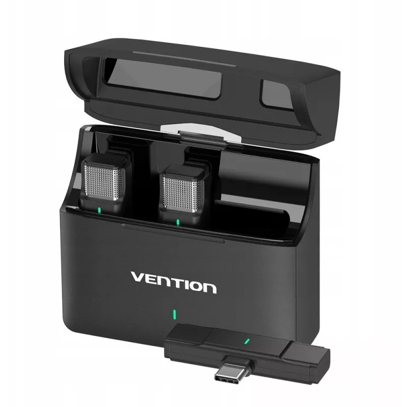 2 vienetų Vention USB-C mikrofonų rinkinys + įkrovimo dėklas
