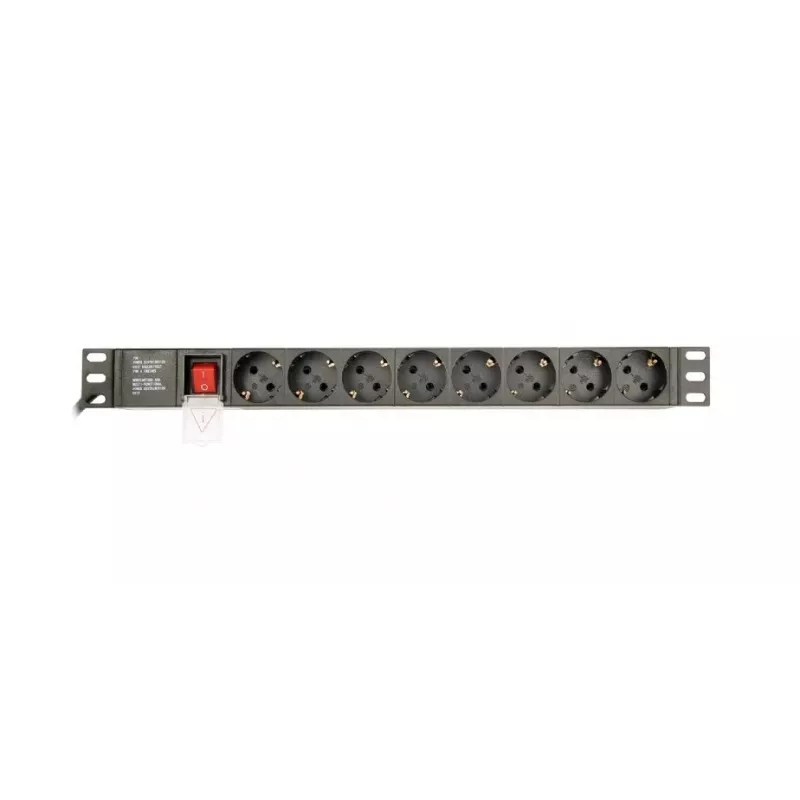 Maitinimo paskirstymo įrenginys GEMBIRD EG-PDU-014-C14, 8 kintamosios srovės lizdai, C14 įvestis, 3 m laidas, 1U, 3680 W, 10 A, aliuminis, juodas