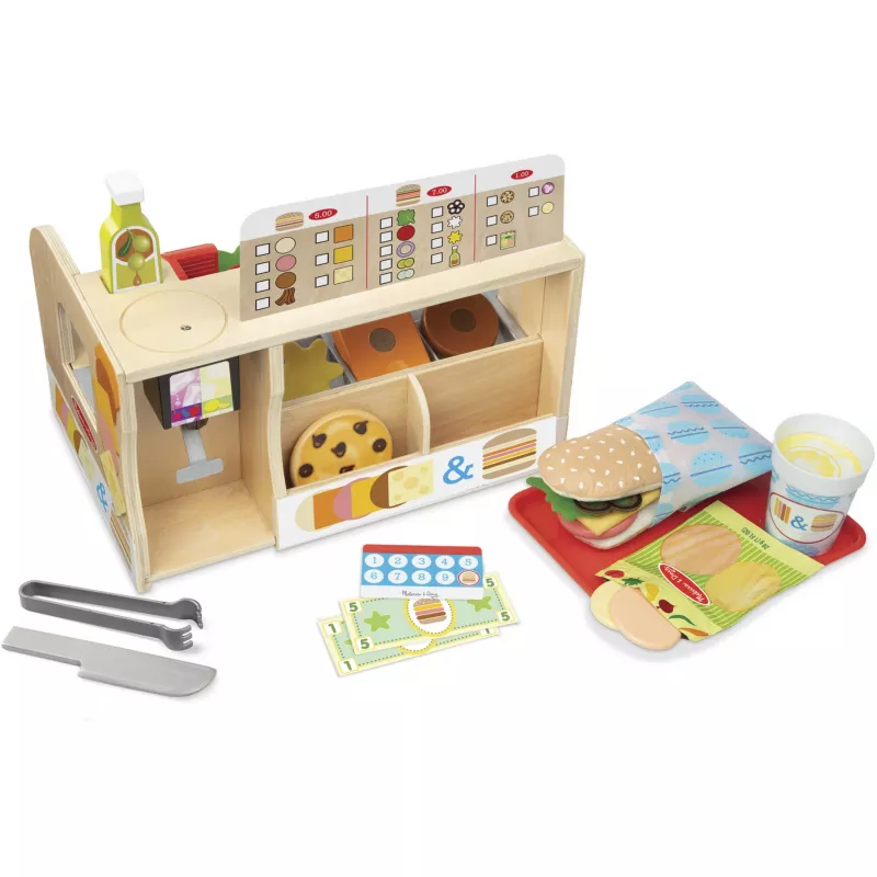 Melissa & Doug medinis sumuštinių skaitiklis su delikatesų pjaustytuvu – 56 dalys apsimestinio maisto – FSC sertifikuota