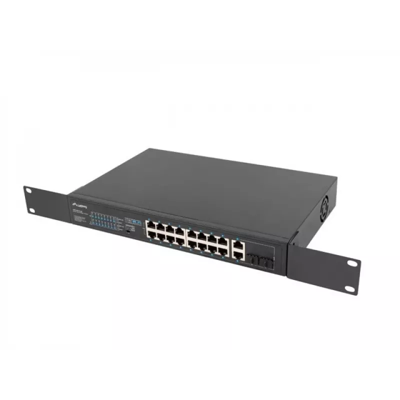 Nevaldomas jungiklis LANBERG RSFE-16P-2C-250 — 18 prievadų Gigabit, 16x PoE+ (30W), 2x SFP, 250W, 1U, metalinis, montuojamas į stelažą