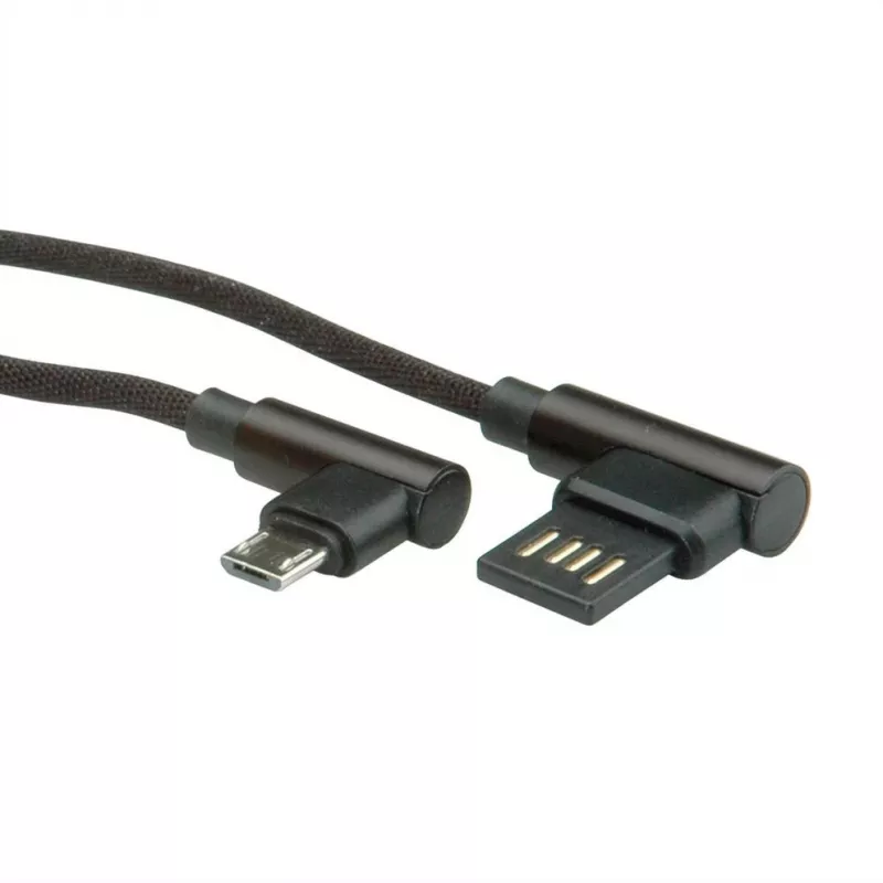 ROLINE USB 2.0 laidas, kampuotas, A tipo reversinis - Micro B, ST/ST, juodas, 0,8 m (11.02.8720)