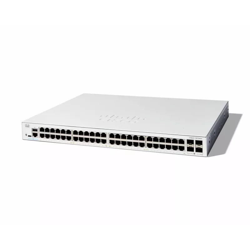Cisco Catalyst 1300-48T-4G valdomas jungiklis, 48 prievadų GE, 4x1GE SFP, ribota viso gyvenimo apsauga (C1300-48T-4G)