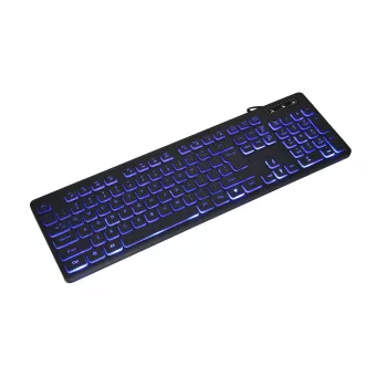 Laidinis USB klaviatūra GEMBIRD KB-UML3-02 — Pilno dydžio QWERTY US English, 104 klavišai, LED foninis apšvietimas (raudona/mėlyna/violetinė), juoda