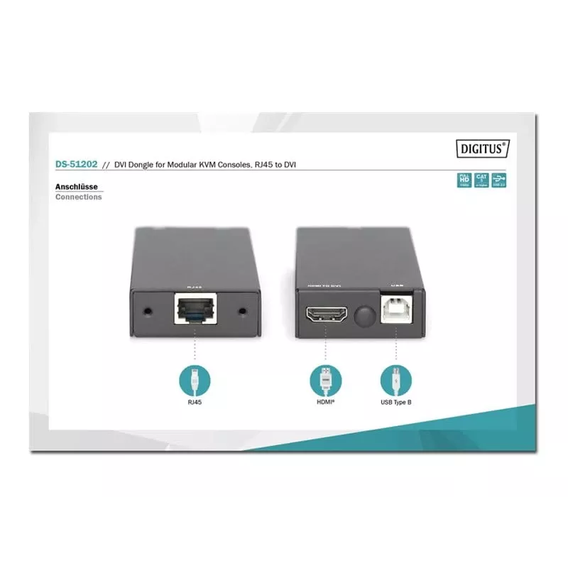 Digitus DVI raktas modulinėms KVM konsolėms RJ45 į DVI juodas 1080p