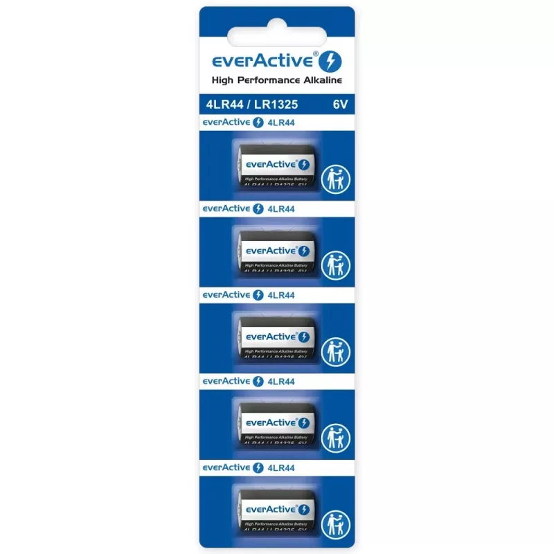 Šarminės sagos baterijos everActive LR44 1,5 V — pakuotėje 5 vnt.