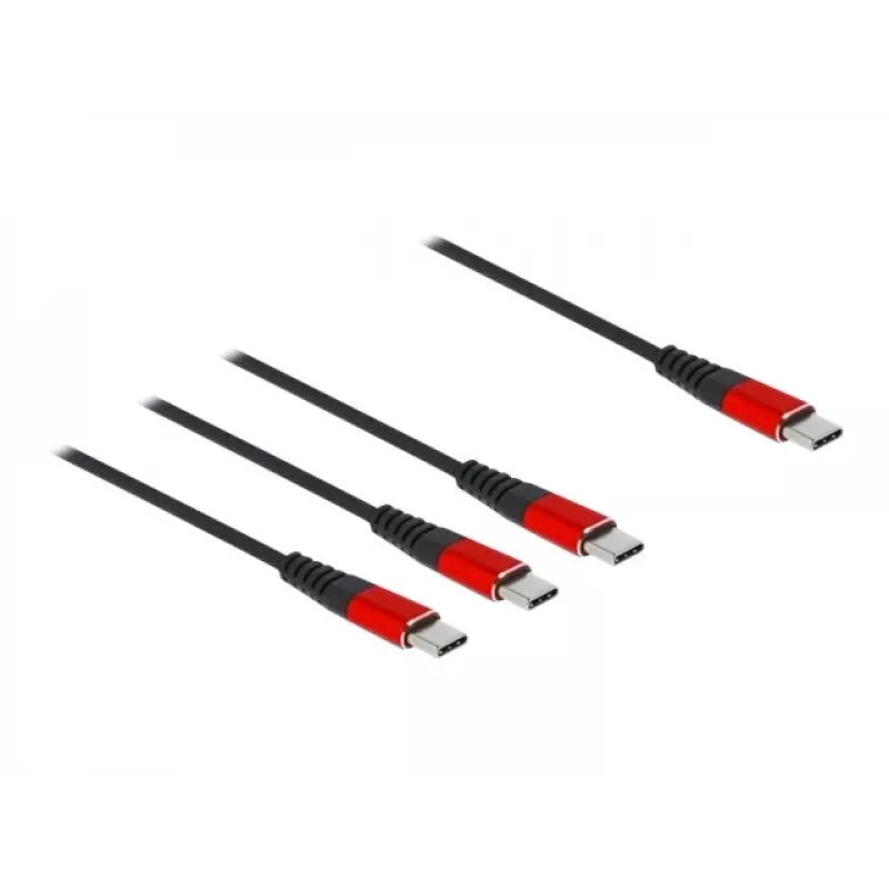 USB įkrovimo laidas DeLOCK 3 viename USB Type-C į 3 x USB Type-C 1 m juoda/raudona