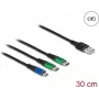 DeLOCK USB įkrovimo laidas 3-in-1 Type-A į Micro USB / 2 x USB Type-C 30 cm
