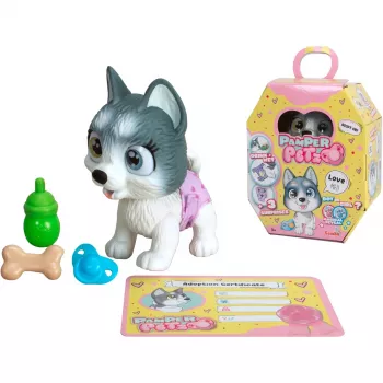 Simba Pamper Petz haskis 105950135 mielas gyvūnėlis kūdikis su gėrimo ir šlapinimosi funkcija, vystyklai su spalvos keitimo funkcija, stebuklinga letenėlė ir trys staigmenos, 1 vnt.