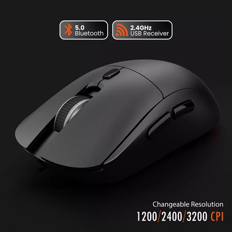 Belaidė pelė MEDIA-TECH MT1124 BT/RF Silent & Recharge — abiem rankoms tinkama, 3200 DPI, Bluetooth + 2,4 GHz USB, 6 mygtukai, įkraunama