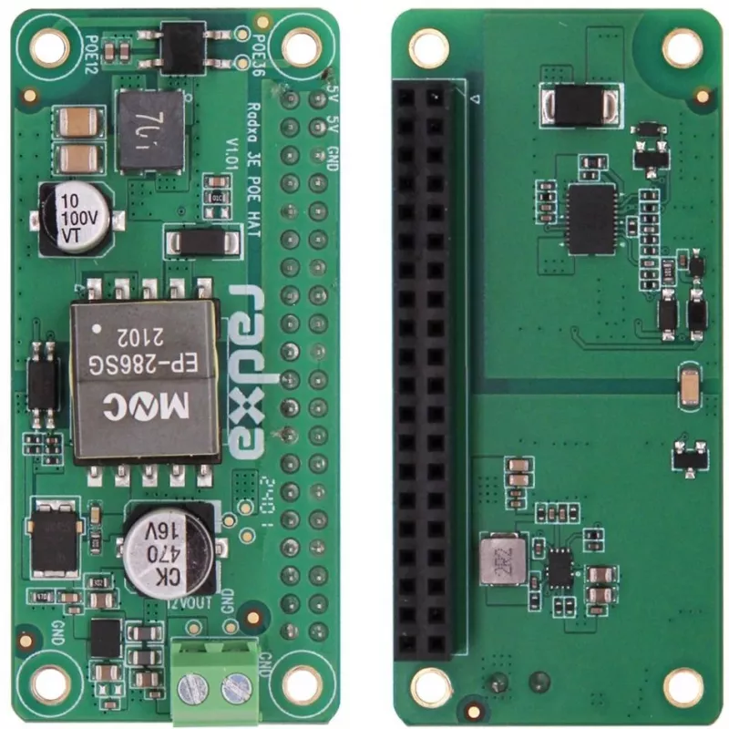 PoE HAT ALLNET RA023, skirtas RADXA Zero 3E — 802.3af suderinamas maitinimo per Ethernet modulis