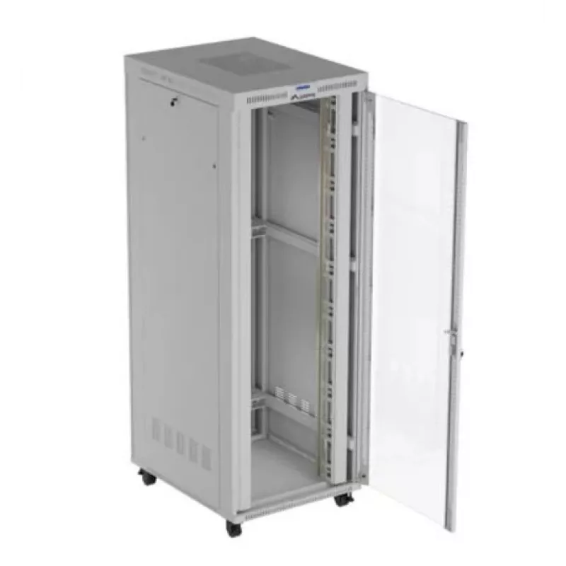 Serverių spinta LANBERG FF01-8047-12SL 47U 800x1000 mm pilka su priekinėmis ir galinėmis stiklinėmis durelėmis bei vieta LCD skydeliui