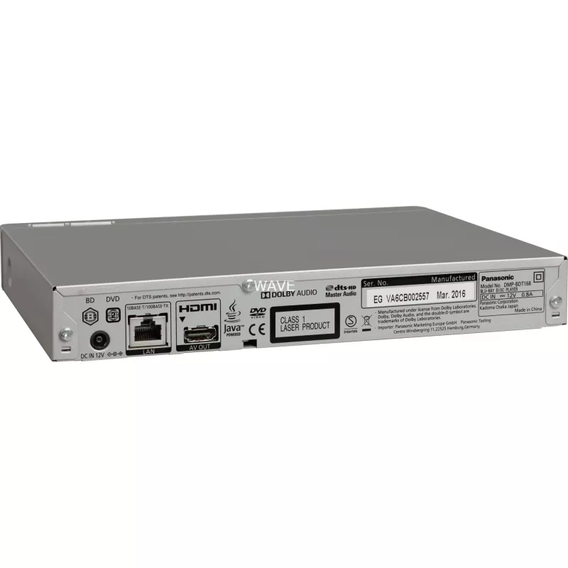Panasonic Blu-ray grotuvas DMP-BDT168EG DVD-Video, MP3, WMA, JPEG, WAV, XviD, AAC, AVCHD, MKV, CD-DA, FLAC, MPO, BD-MV, ALAC USB jungtis