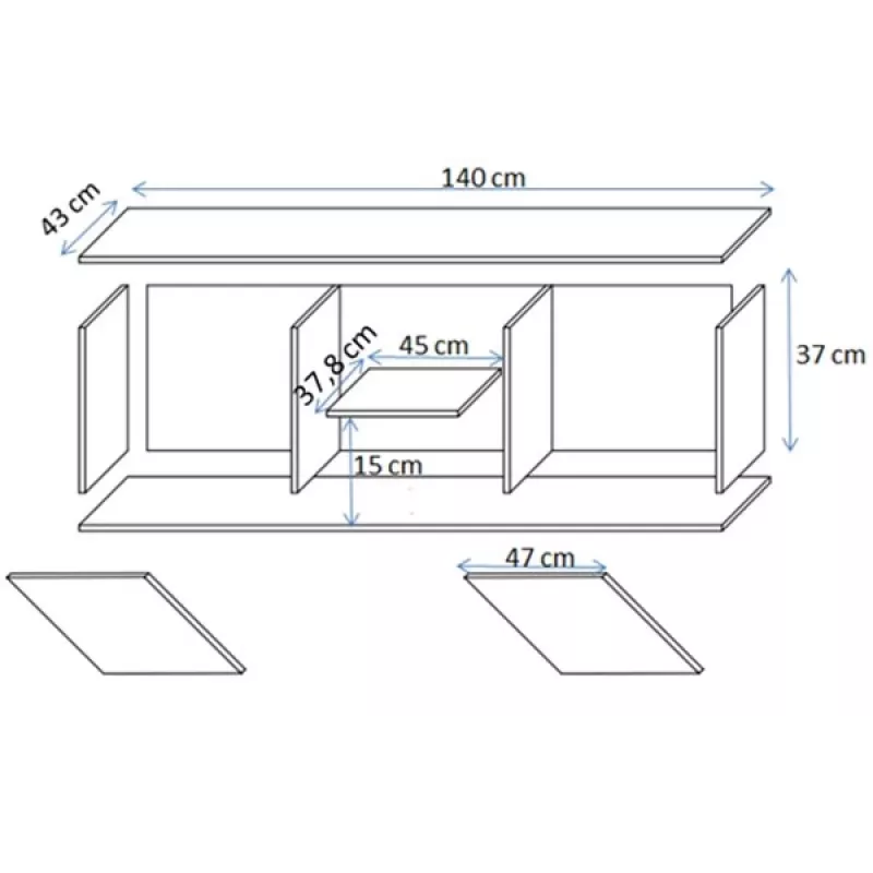 TV cabinet cama meble SOHO 140x43x37 cm — cashmere top, Juoda frame
