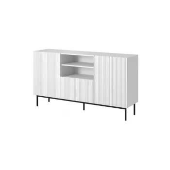 PAFOS komoda ant a juodas plieninis rėmas 150x40x90 cm baltas matinis