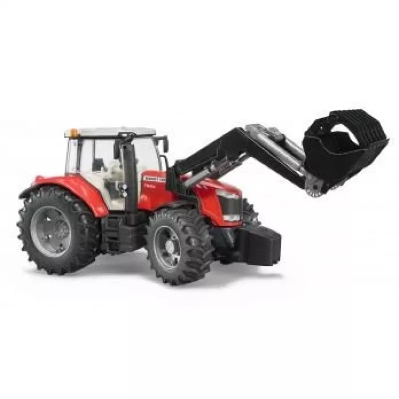Žaislinis traktorius BRUDER Massey Ferguson 7624 su priekiniu krautuvu, raudonos spalvos, nuo 3 metų amžiaus