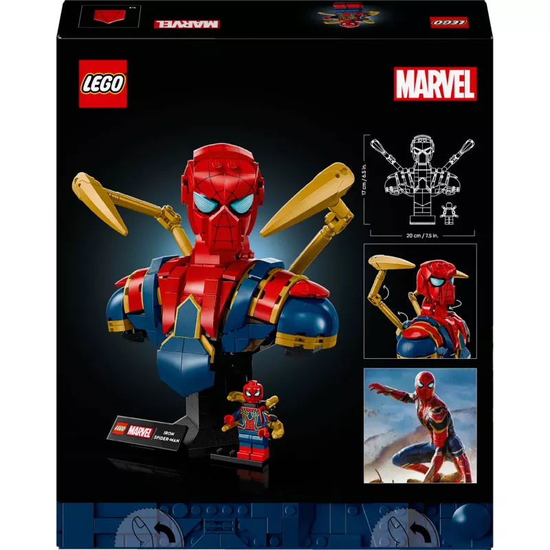 LEGO Marvel kolekcinis biustas Iron Spider-Man 76326, 379 detalės, 18+ demonstracinis modelis, 170×200×110 mm