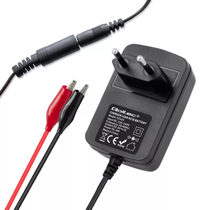 Baterijų įkroviklis QOLTEC Charger AGM GEL STD 6V 1A 6V švino-rūgštinėms baterijoms, AGM ir gelio