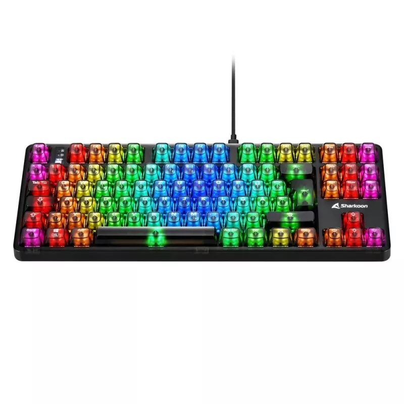 Mechaninė žaidimų klaviatūra Sharkoon Crystal Shark Juoda DE su RGB apšvietimu