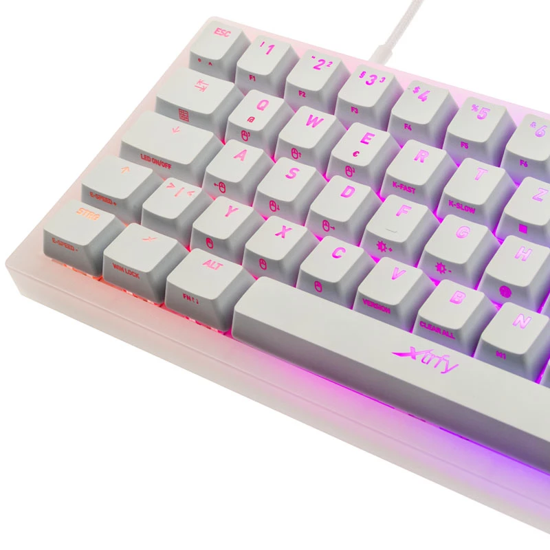 Mechaninė TKL žaidimų klaviatūra XTRFY K5 RGB — be skaitmenų bloko, permatoma / balta