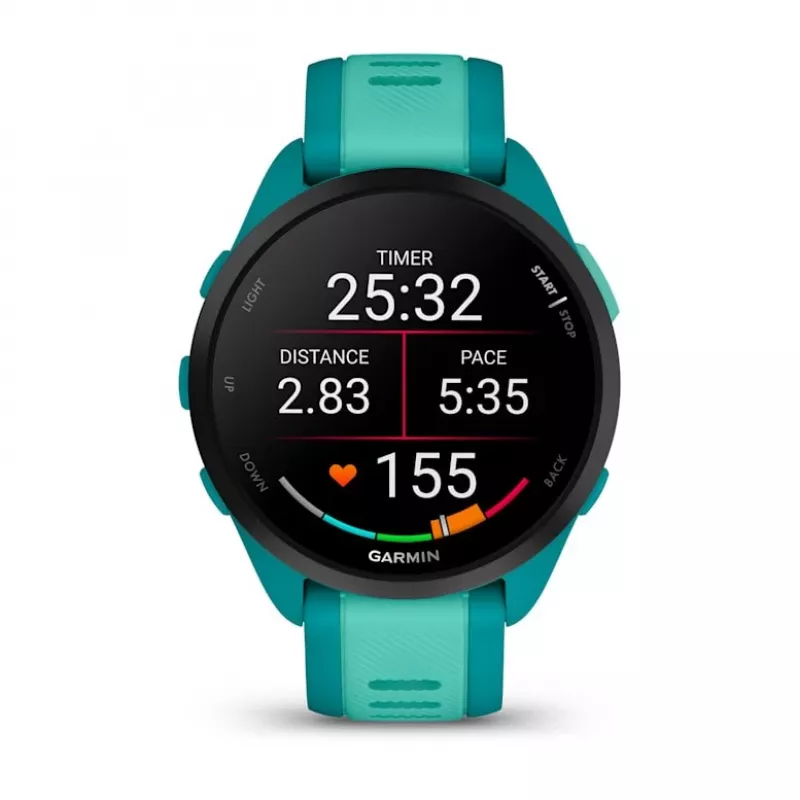 Išmanusis laikrodis GARMIN Forerunner 165 Music — 43 mm polimerinis korpusas, 1,2 colio AMOLED, 4 GB, GPS/GLONASS/Galileo, 5 ATM
