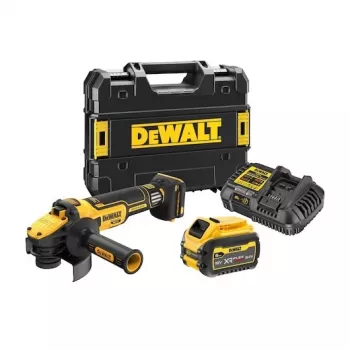 Grindų poliravimo / šlifavimo mašina DeWalt DCG409VST1-QW — 18 V, bešepetėlinis variklis, 6 Ah baterija, 1550 W, 125 mm diskas, iki 9000 aps./min.