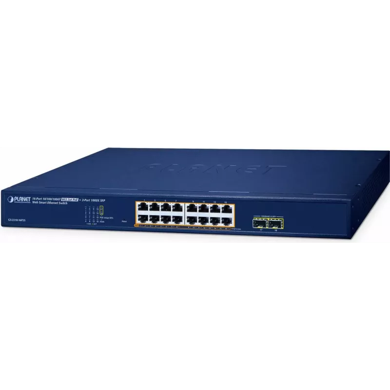 Valdomas jungiklis PLANET GS-2210-16P2S 16 prievadų 10/100/1000T PoE 240W