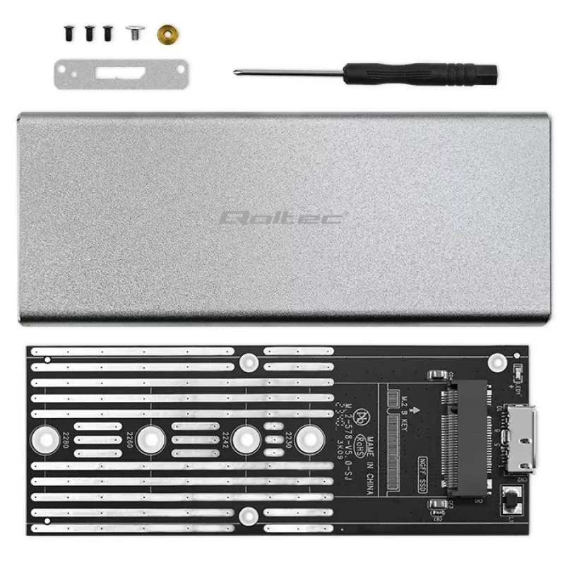 Aliuminio korpusas QOLTEC 51833, skirtas M.2 SSD, SATA į USB 3.0, palaiko iki 2TB