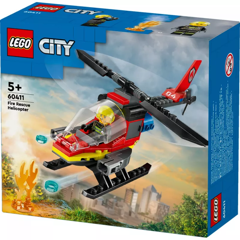 LEGO City gaisrinis sraigtasparnis 60411 konstruktorius, 85 dalys, besisukantys sparnai, 1 minifigūrėlė, amžius 5+ (220×90×60 mm)