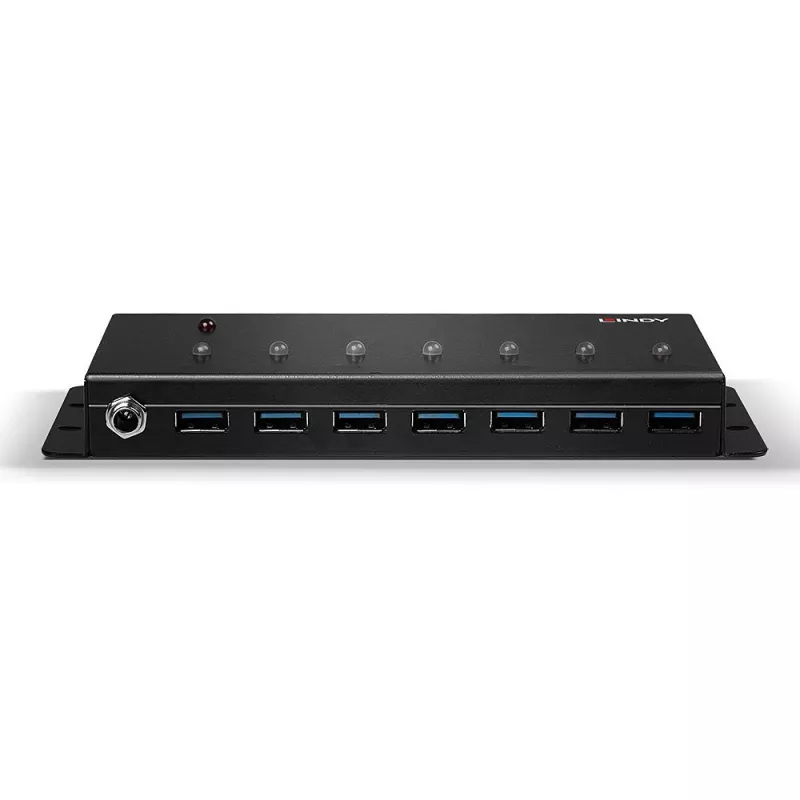 Lindy 7 prievadų USB 3.0 metalinis šakotuvas, USB 3.2 Gen 1 (3.1 Gen 1) Type-A, 5000 Mbit/s, juodas, 0,8 m, 185 mm, 75 mm