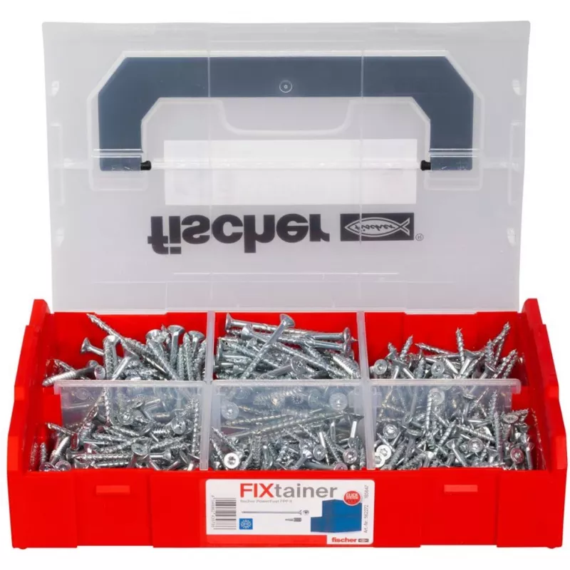 fischer FixTainer PowerFast II TX TG 562272 medžio drožlių plokščių varžtų asortimentas, plieniniai, galvanizuoti (562272)