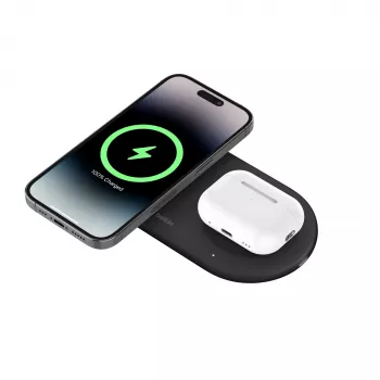 Belkin WIZ021VFBK – belaidis 2-in-1 įkrovimo kilimėlis su Qi2 technologija 15 W, juodas